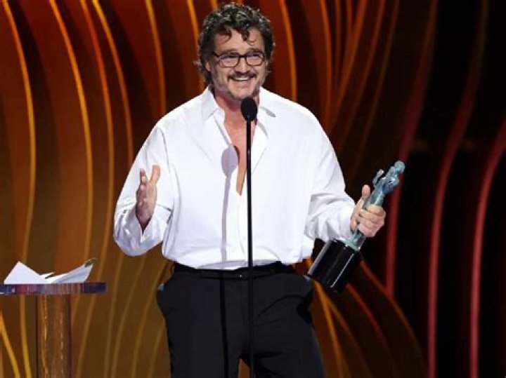 Pedro Pascal accepting his SAG Award for 'The Last of Us'